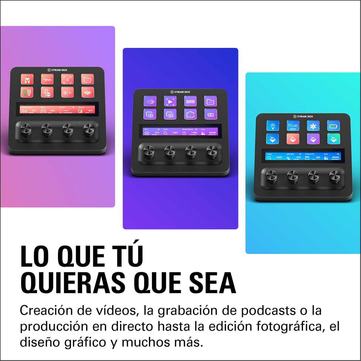 Elgato Stream Deck +, mezclador de audio, controlador de directo y estudio para creación de contenido, streaming, juegos, con banda táctil, diales y teclas LCD personalizables, funciona con Mac y PC