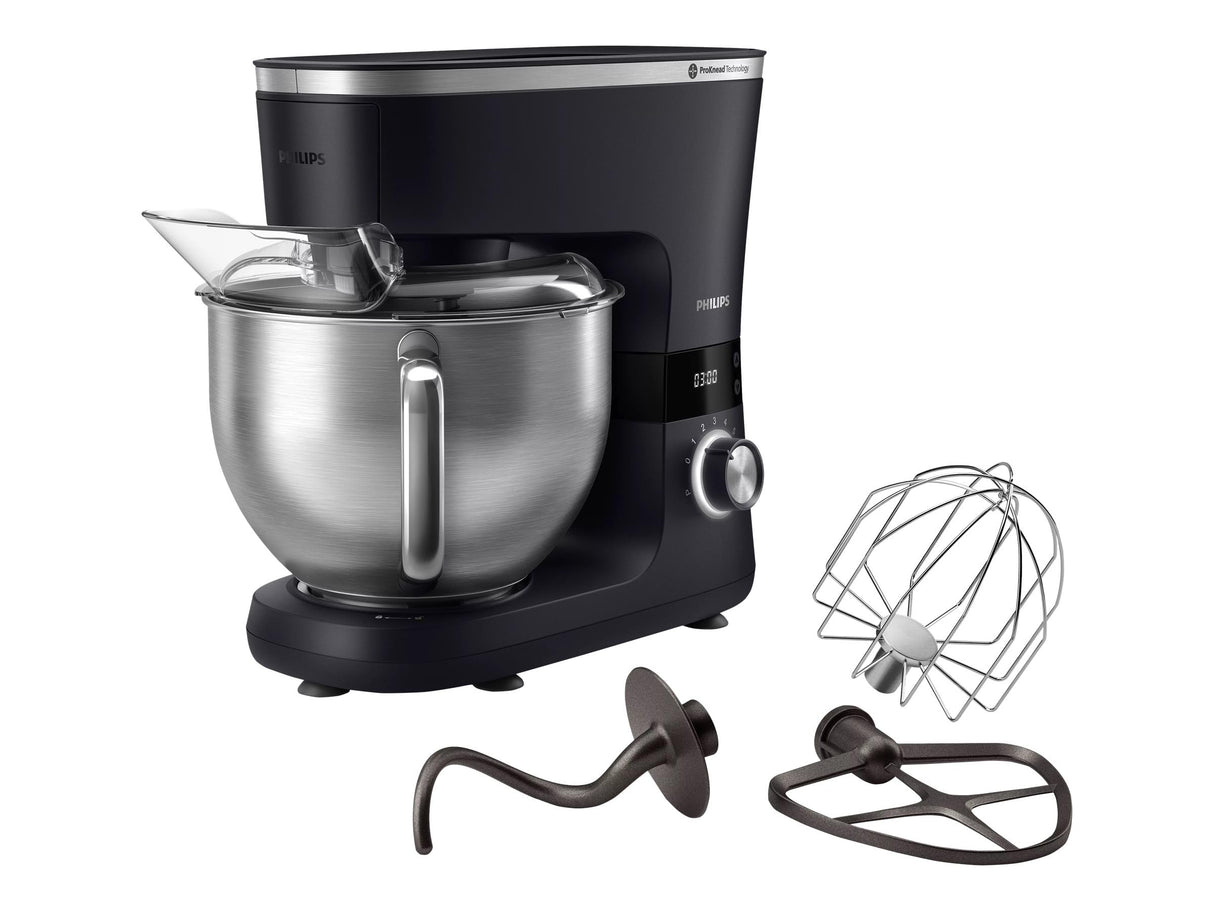 Philips 7000 Series Robot de Cocina - 5,5 Litros, 1000 Vatios, 8 Ajustes de Velocidad, Tecnología ProKnead, Recetas, Temporizador Inteligente LED, Ganchos para Masa, Batidor y Batidora (HR7962/01)