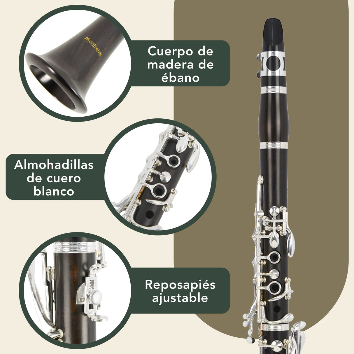 Montreux Concert Series Intermediate Advanced Bb Clarinet Con Estuche De Transporte Premium, Boquilla, Caña, Dos Barriles: Madera De Ébano, 17 Llaves Plateadas, B Flat