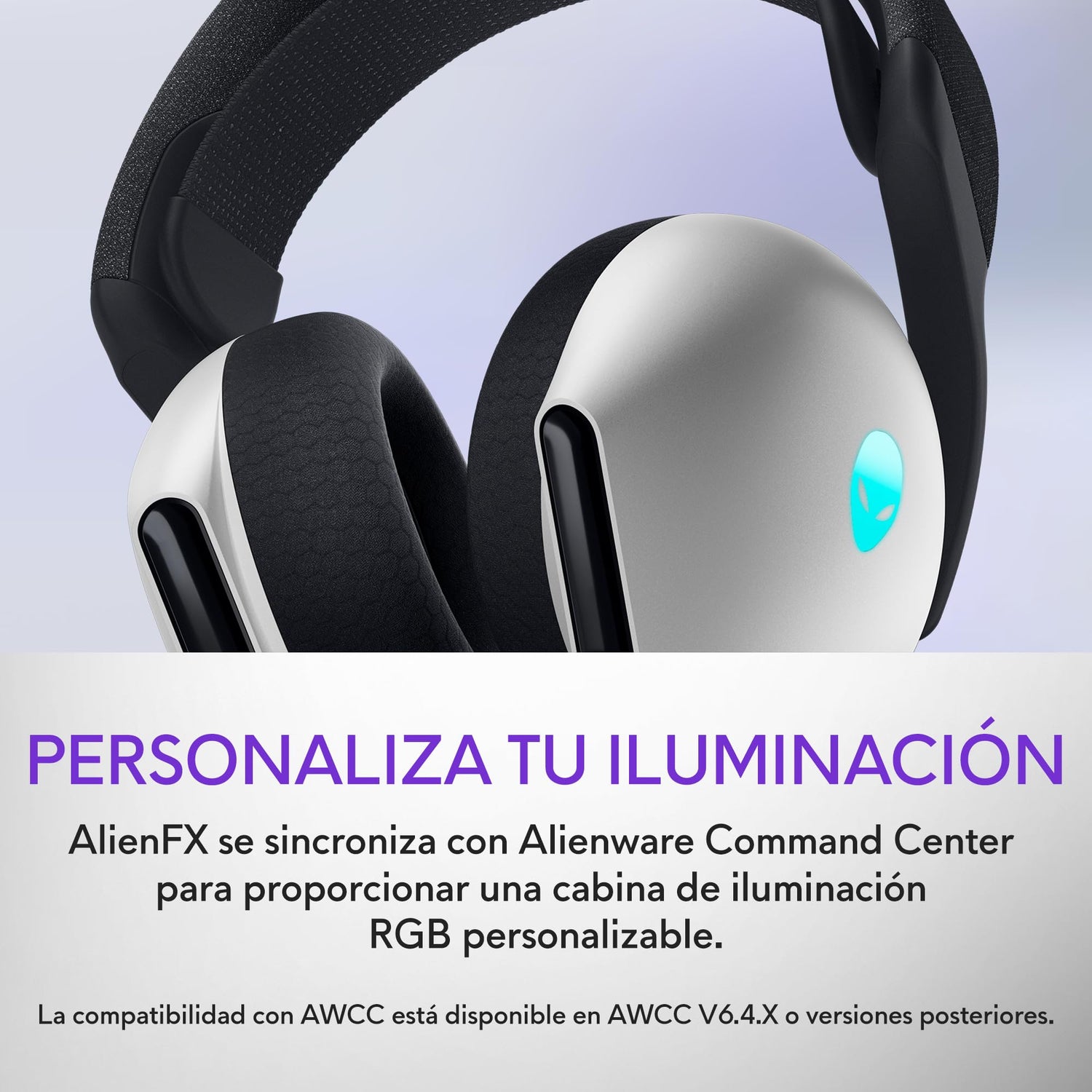 Alienware Auriculares Gaming Inalámbricos Tri-Mode - Dolby Atmos, Doble Micrófono IA, 30H de Batería, Controles Táctiles, Triple Conectividad, AlienFX RGB- Lunar Light