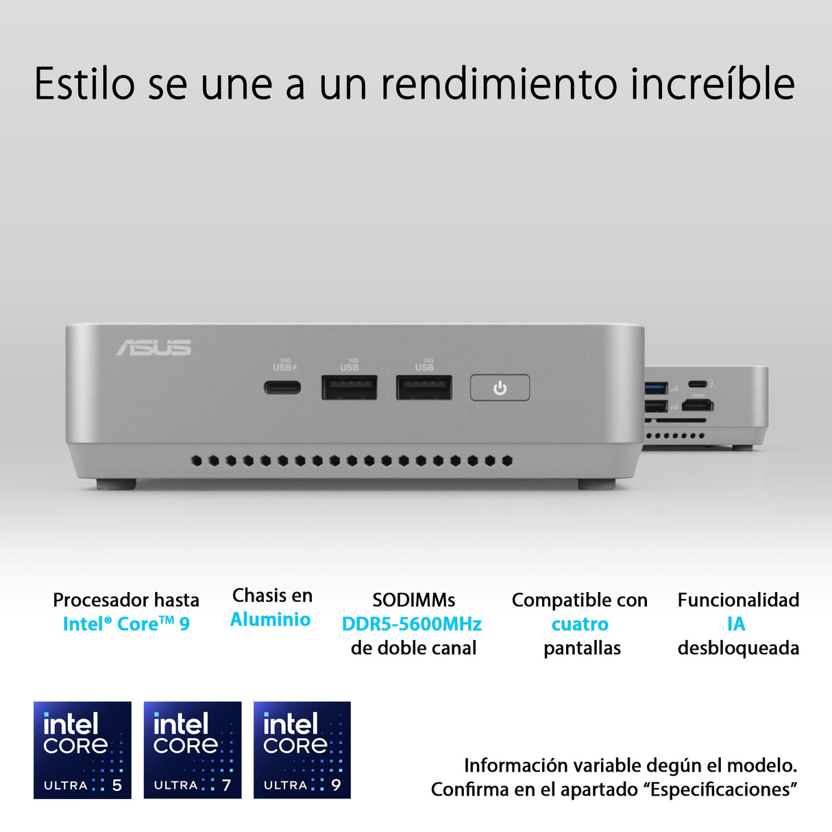 ASUS NUC 14 Pro+ - Ordenador de sobremesa (Intel Core Ultra 5 125H, Intel ARC Graphics, 16GB RAM, 512GB SSD, Windows 11 Home, Incluye Cable de alimentación)