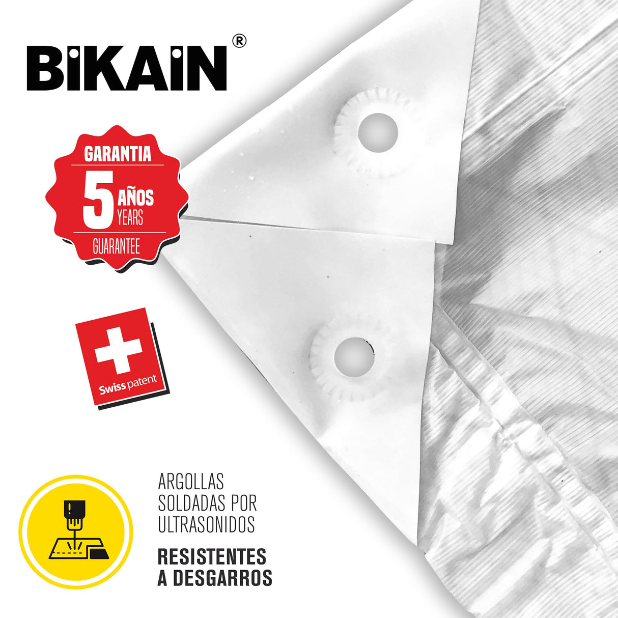 Bikain - Lona Impermeable Exterior - 8x12 Metros - 120g/m2 Reforzada - Argollas Antidesgarro - Toldo 100% Impermeable y 100% Protección UV - Cubretodo Múltiples Usos - 3 Capas Laminado Cruzado