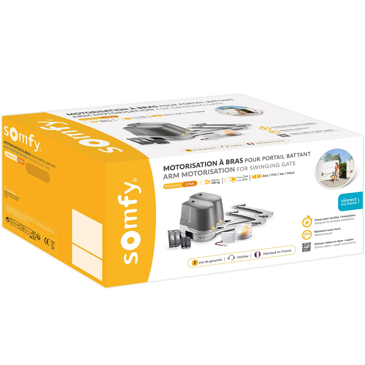 Somfy 2401288 - Evolvia Star, Motor Para Cancela Batiente, Para Puertas De 4M2 Por Hoja, Incluye 2 Mandos A Distancia Para Garaje