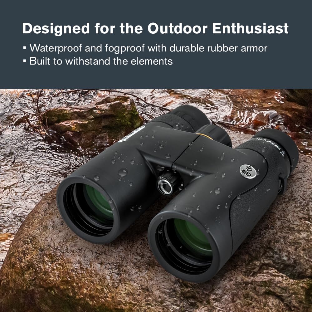 Celestron 72333 Nature DX ED 10x42: prismáticos con lentes objetivo con dispersión baja, exteriores y aves, revestimiento múltiple completo y prismas BaK-4, carcasa revestida resistente al agua y vaho