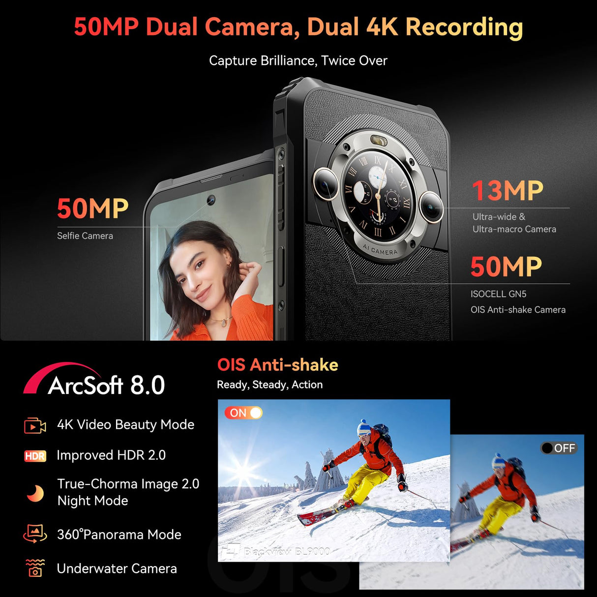 Blackview BL9000 - Teléfono móvil irrompible, 5G, doble pantalla 24 GB, 512 GB, Dimensity 8020/GPU 9 Core, 6,78 pulgadas, FHD+/120Hz, 50MP+50MP, 8800mAh/120W, Android13 Smartphone Gaming, WIFI 6/GPS