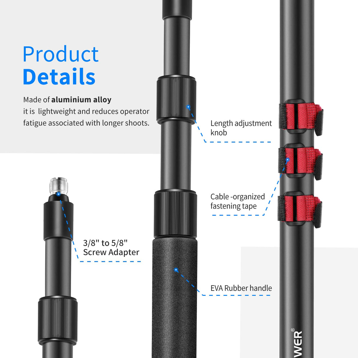 Neewer NW-7000 Brazo de Micrófono de Mano, Extensible de 3 Secciones con Adaptador de Tornillo de 3/8" & 3/8" a 5/8", Longitud Ajustable de 3 Pies a 8 Pies, Auxiliar