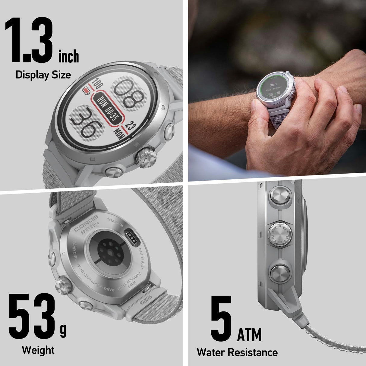 COROS Apex 2 Pro Reloj GPS Outdoor, 1,3" Zafiro Titanio, 30 días de Batería, Doble Frecuencia GPS, Navegación en Muñeca, Mapa Offline, Monitor de Frecuencia Cardiaca y de Sueño, Correr, Ciclismo-Gris