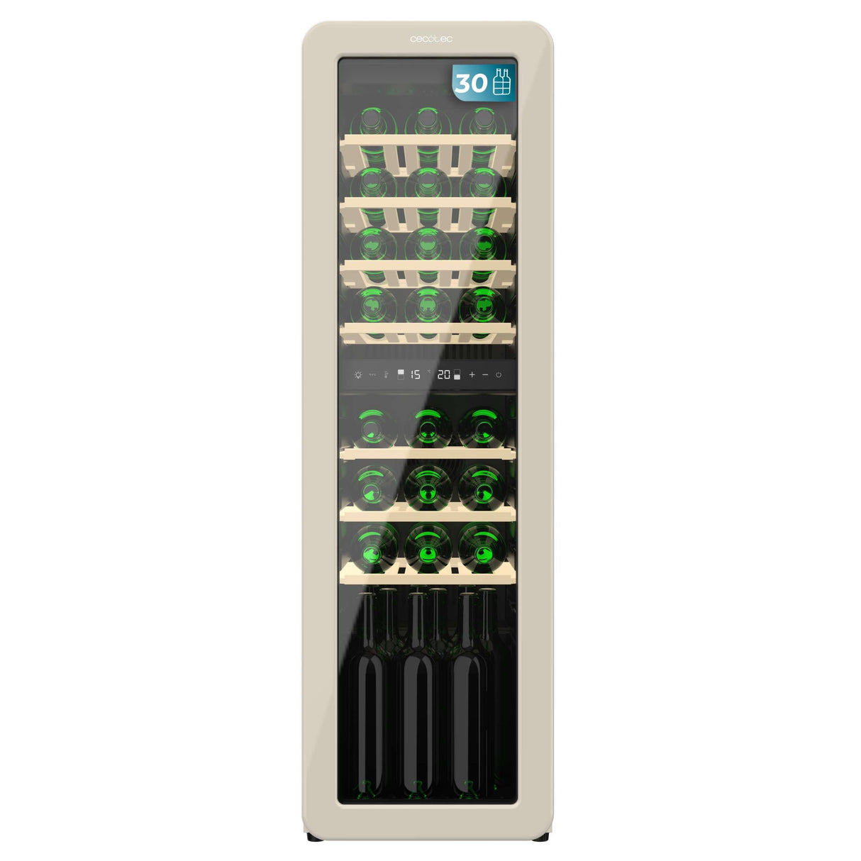 Cecotec Vinoteca 30 Botellas Retro Bolero Grandsommelier Origin Duo 30 Hit Beige. Acabado En Negro Con 2 Zonas De Temp. (5-12ºC, 12-20ºC), Control Led, NoFrost, Estantes Madera, Luz Interior