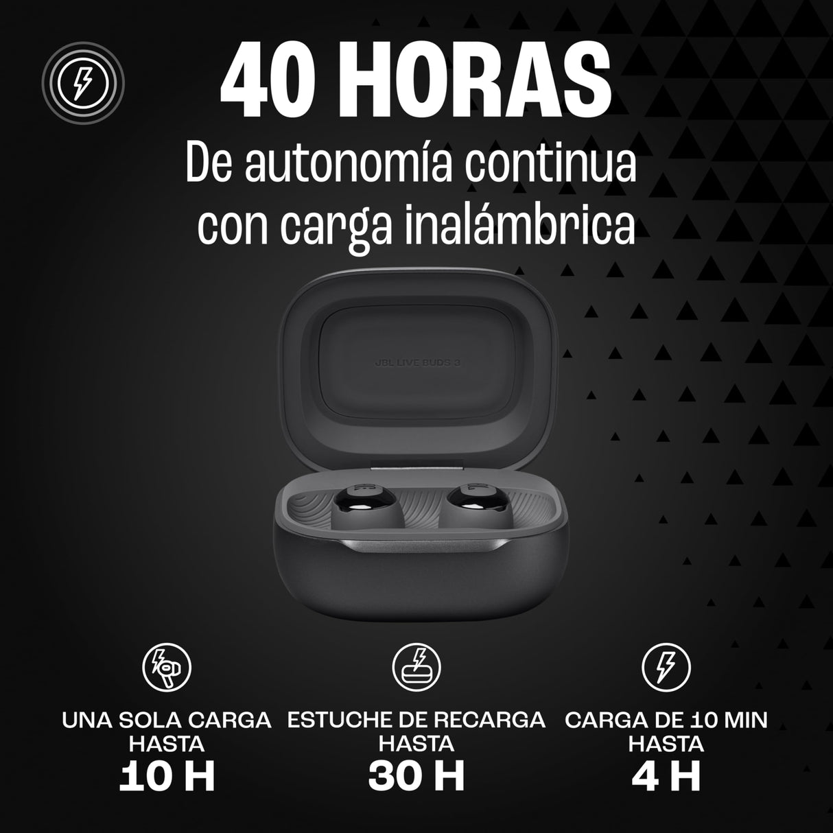JBL Live Buds 3 Auriculares inalambricos de botón,True Wireless con cancelación de ruido adaptable, hasta 40 horas de reproducción, Bluetooth, audio de alta resolución, negro