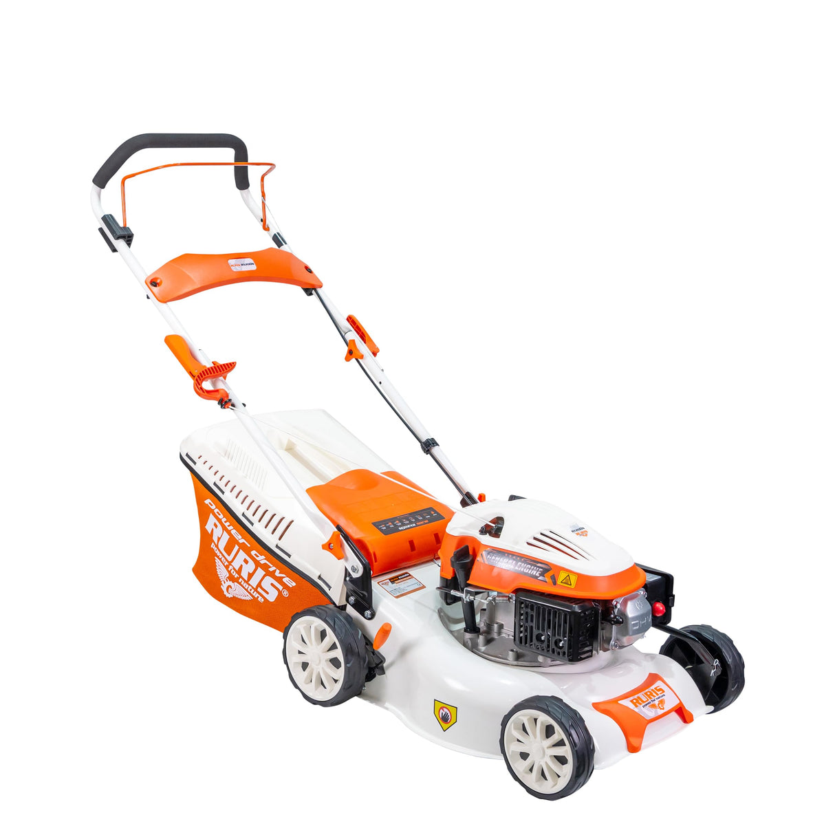 RURIS - Cortacésped térmico RX200S, 2,7 CV, 42 cm, Bolsa 45L, 3 en 1: Recogida, eyección Trasera, Mulching, chasis Acero, Altura Ajustable 25-75 mm, Naranja