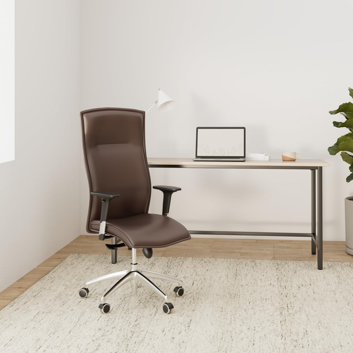 hjh OFFICE 600040 Silla ejecutiva Murano 20 Cuero marrón Oscuro Silla ergonomica Respaldo Alto inclinable con Brazos