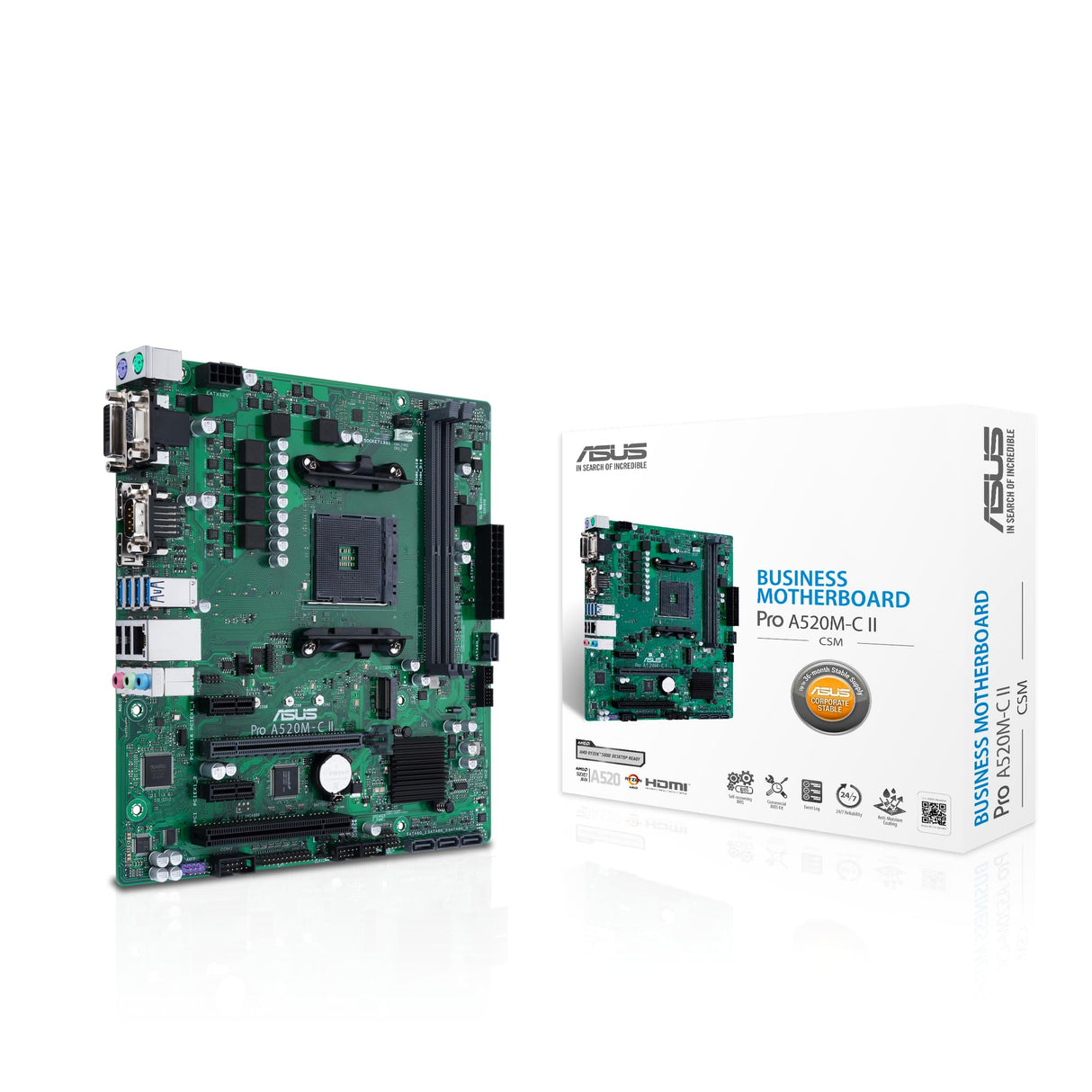 ASUS Pro A520M-C II/CSM Business Board Socket AMD AM4 (mATX, LPC Debug Header, ASUS Control Center Express, Compatible con encabezados SMBUS, gestión remota de TI)