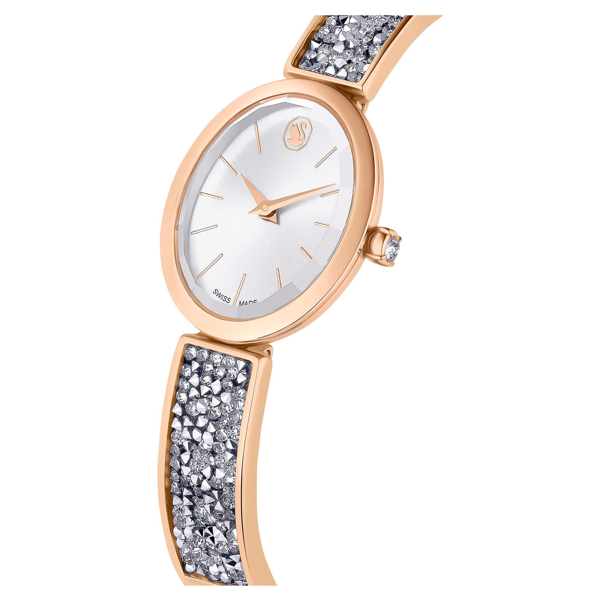 Swarovski Reloj Crystal Rock Oval, Brazalete de Metal, Acabado en Tono Oro Rosa, Blanco, Fabricado en Suiza