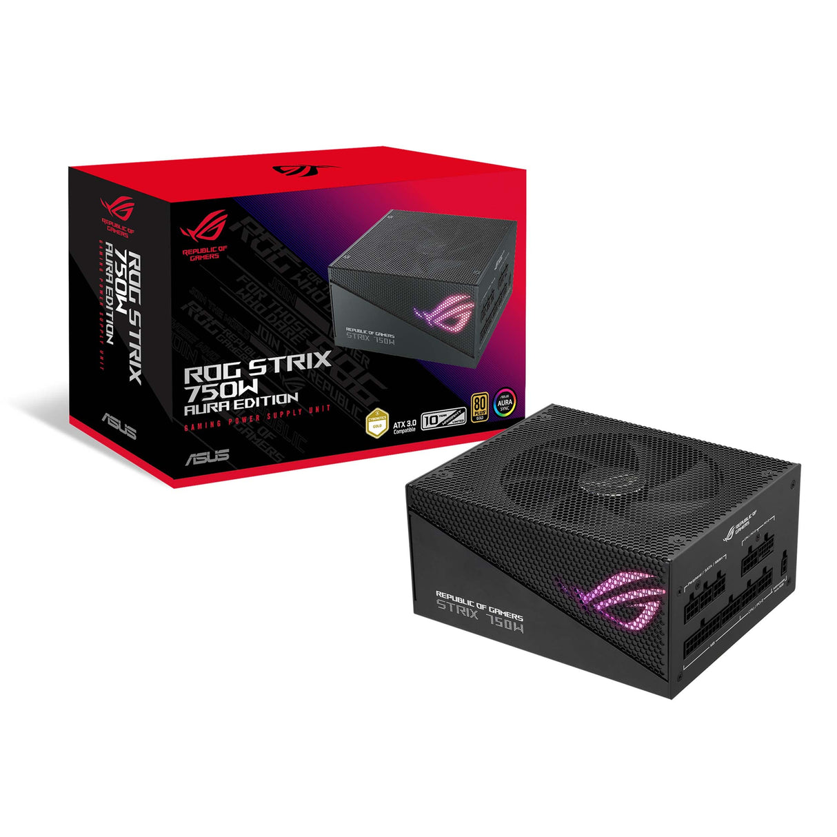 ROG Strix 750W Gold Aura Edition - Fuente de alimentación modular (80+ Gold, ATX 3.0, Lambda A++, compatible con PCIe Gen 5.0, ventilador Axial-tech, Aura Sync, 10 años de garantía)