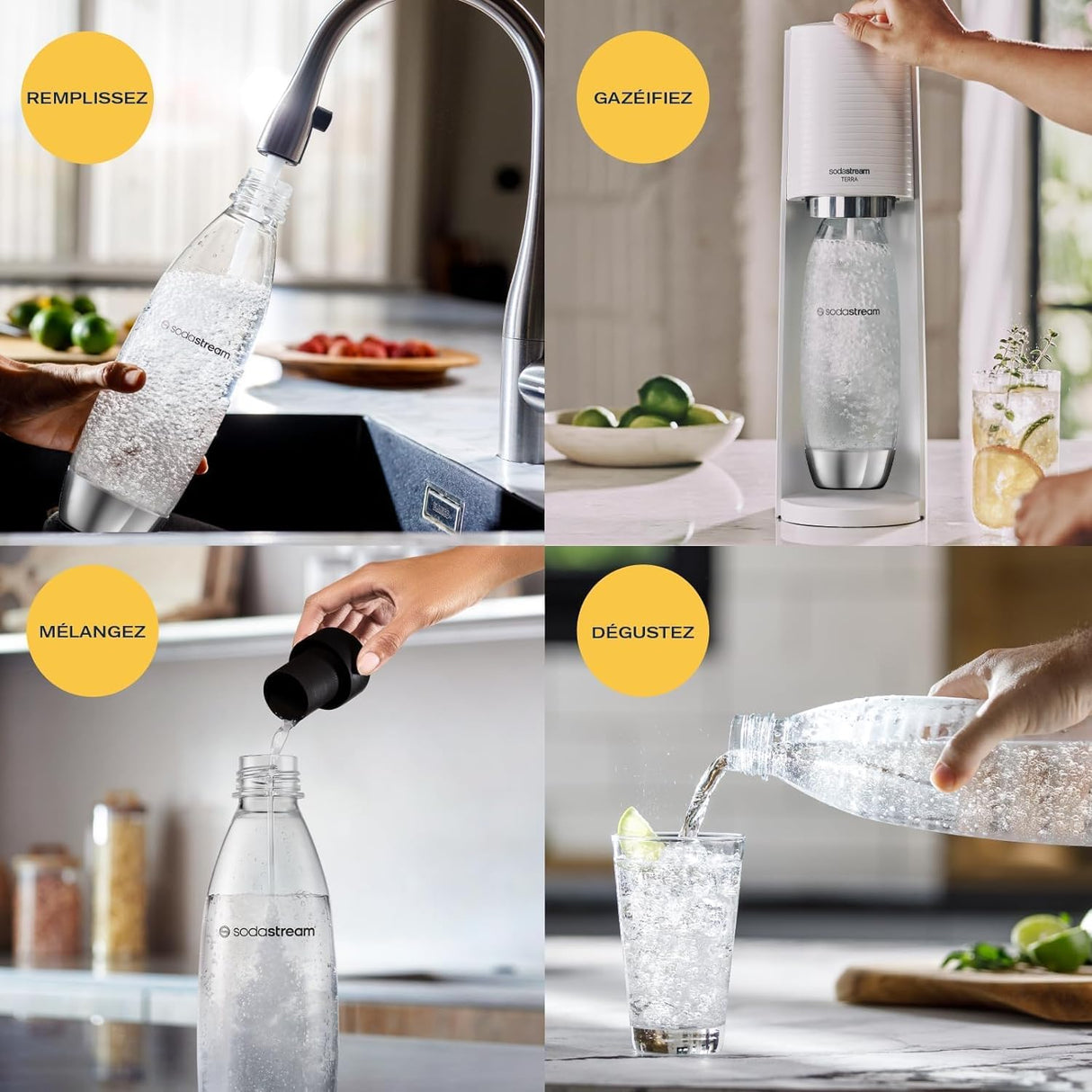 Sodastream Terra - Máquina de agua con gas y soda | Pack 1 botella de 1 l, acabado de acero inoxidable, compatible con lavavajillas + 1 recarga de gas de 60 l para clips, color blanco