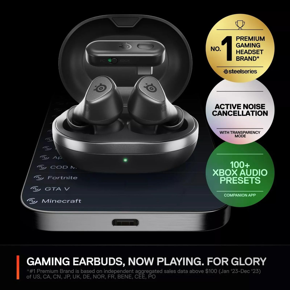 Steelseries Arctis GameBuds™ para Xbox - Auriculares inalámbricos para Juegos - 2,4 GHz + BT5.3 - Modo ANC/Transparencia - Resistencia al Agua IP55-40 Horas de autonomía - Carga inalámbrica - Xbox,
