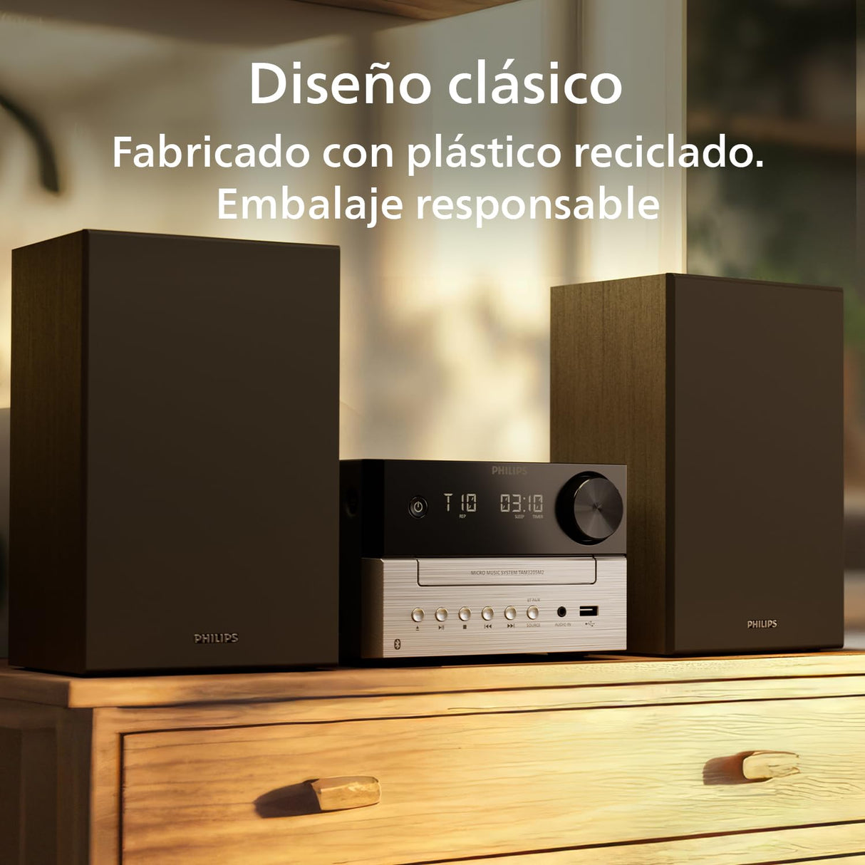 Philips TAM3205M2 Micro Music HiFi System, Bluetooth Enabled, CD Player, USB, Auracast FM Radio, 85% PCR Material