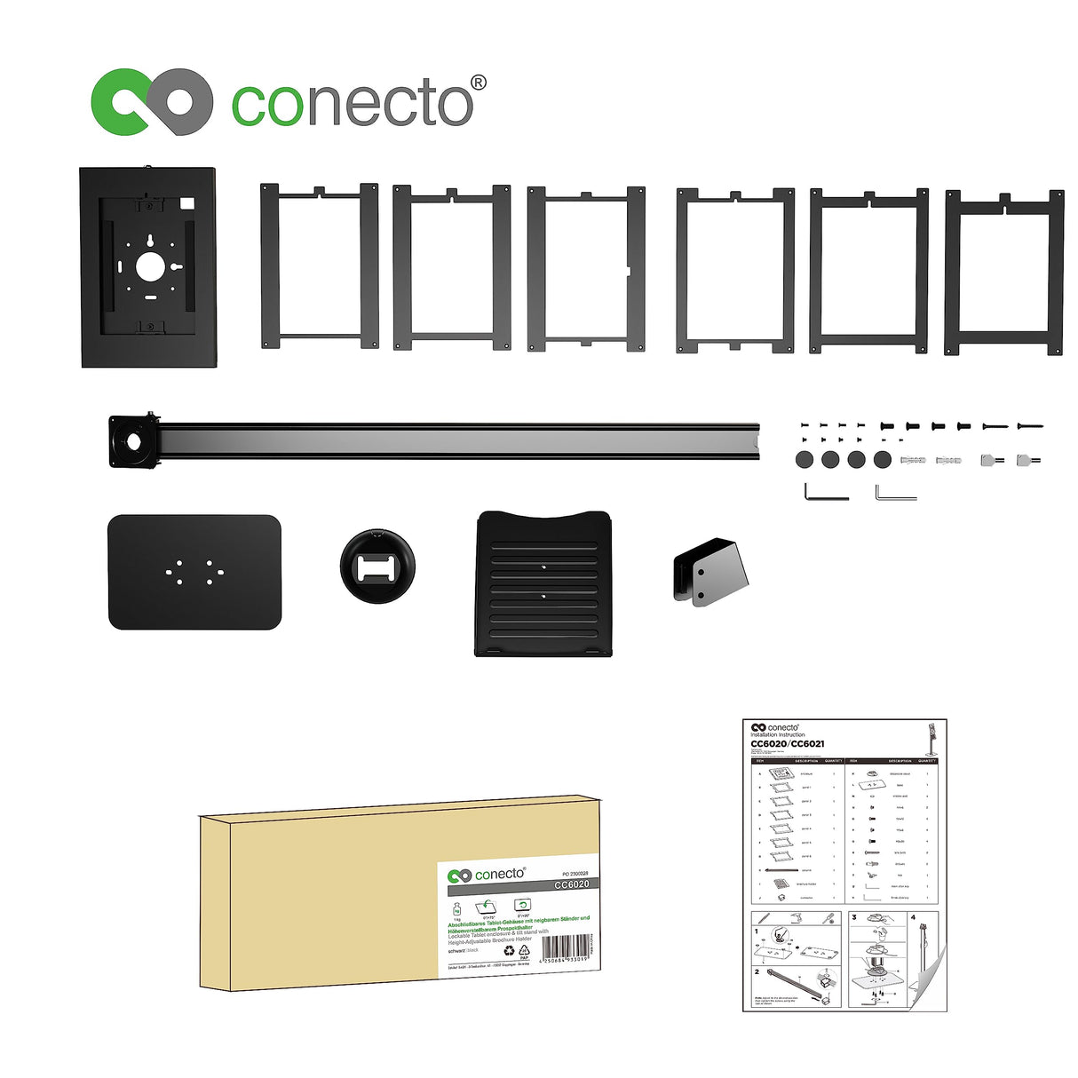 Conecto Soporte de Suelo para Tablet, con Carcasa de para Tab A 10.1 (2019)/ Tab A7/ S6 Lite 10.4/10.5"/11 y iPad 5/6/7/8/9/ iPad Air 9.7"/ 10.5"/10.9 "/iPad Air 9,7"/10,5"/11, Negro