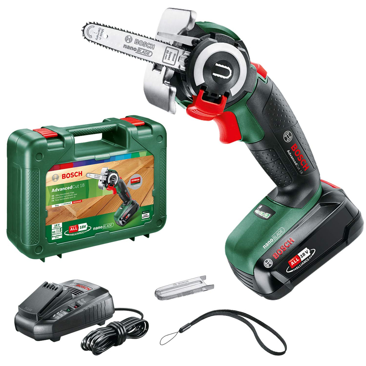 Bosch NanoBlade AdvancedCut 18 Sierra a batería, 1 batería, tecnología NanoBlade, sistema de 18 voltios, en estuche