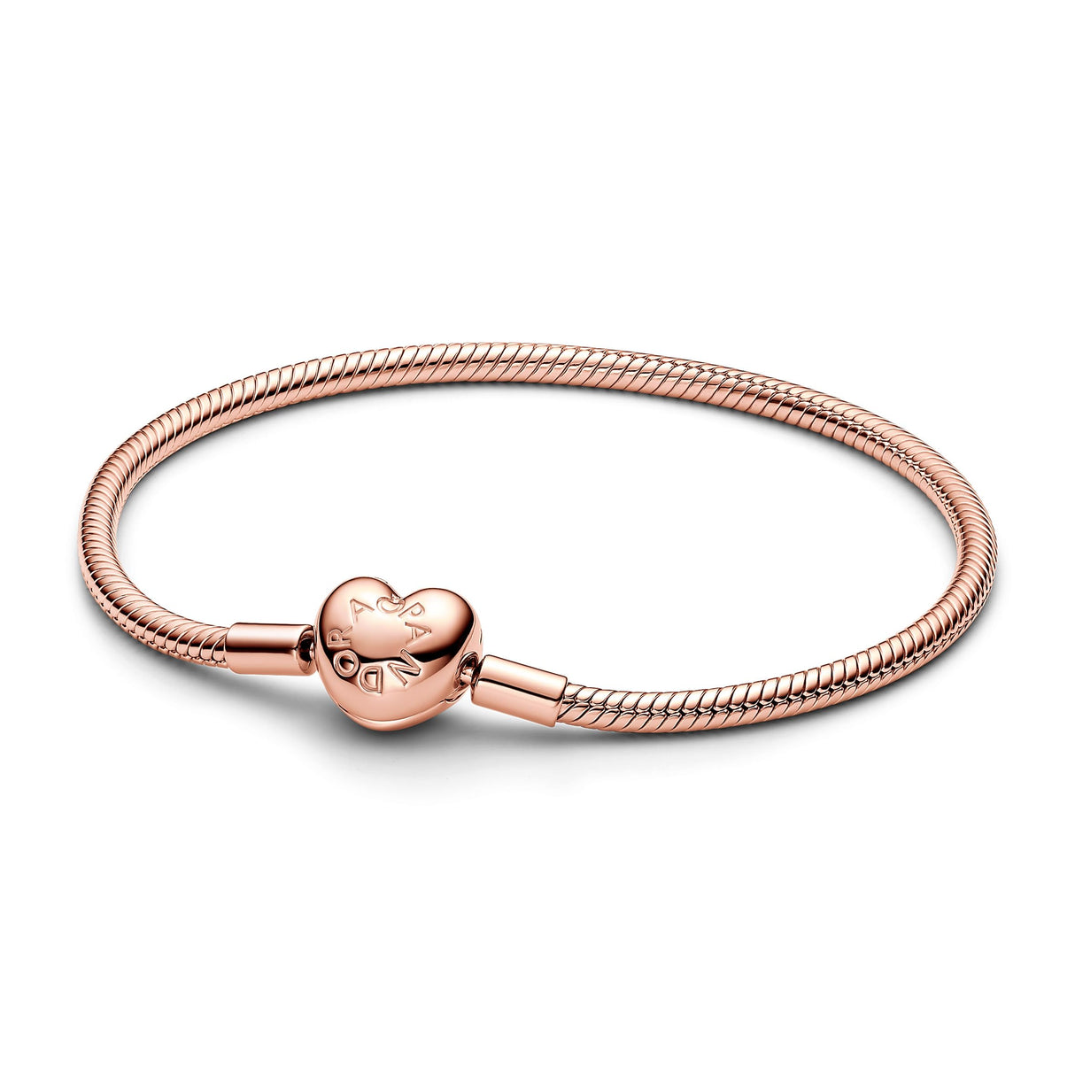 Pandora Pulsera chapada en oro rosa de 14 quilates con cierre de corazón 583050C00-21, 21 cm, Metal, Sin gemas