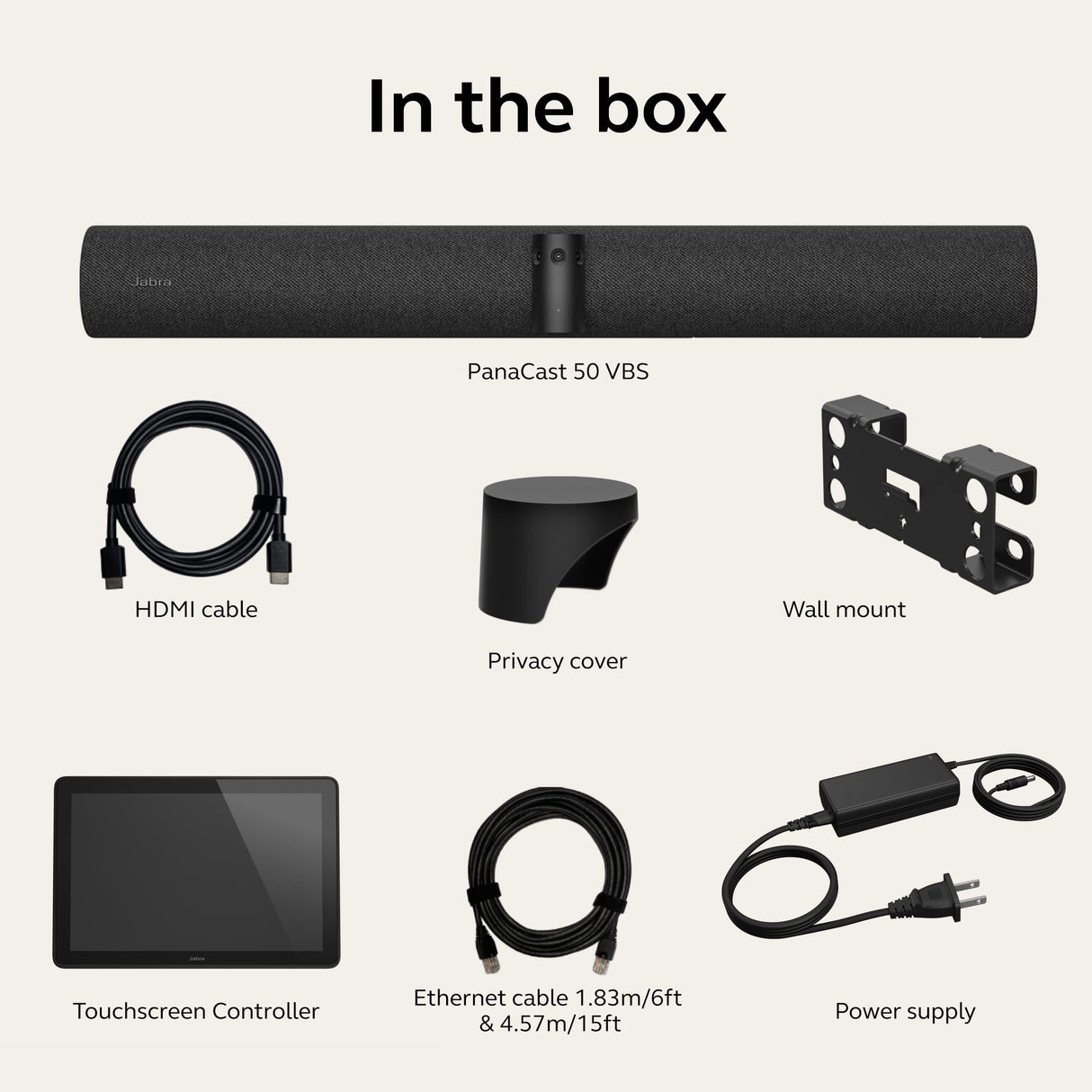 Jabra PanaCast 50 Video Bar System UC - Barra de Camara videoconferencia Todo en uno para Salas de reuniones Medianas, Tableta con Pantalla táctil incluida, Campo de visión de 180 Grados - Negro