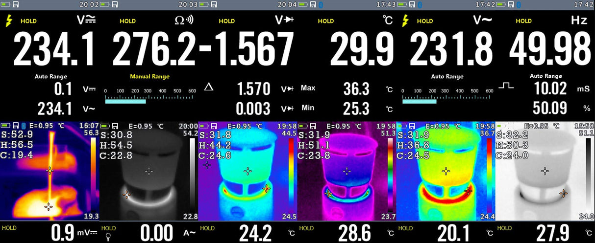 Multímetro digital PeakTech P 3450 True RMS con cámara termográfica, pantalla gráfica Bluetooth y TFT, registrador de datos, probador de continuidad, medidor - CAT III 1000V