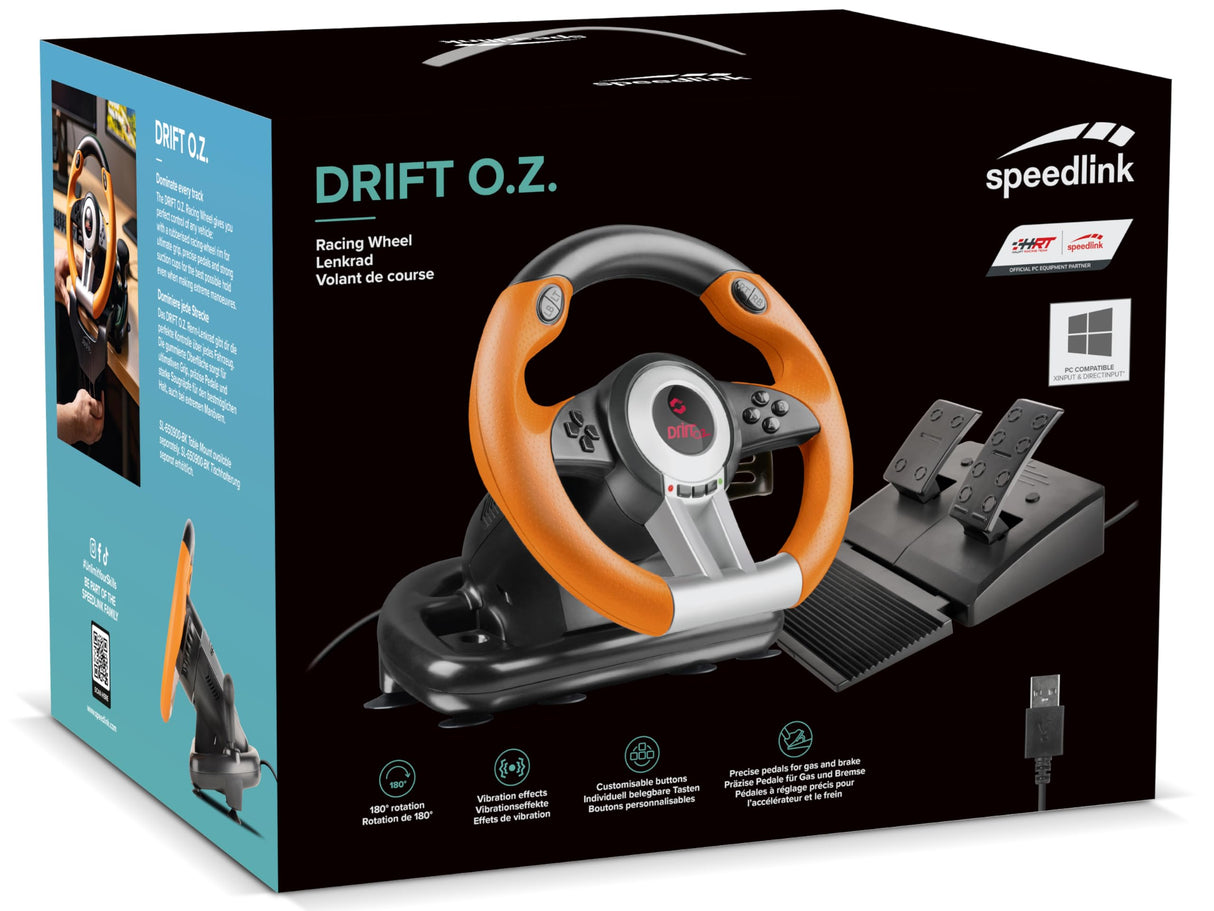 Speedlink DRIFT O.Z. - USB Volante para juegos de ordenador, color negro y naranja