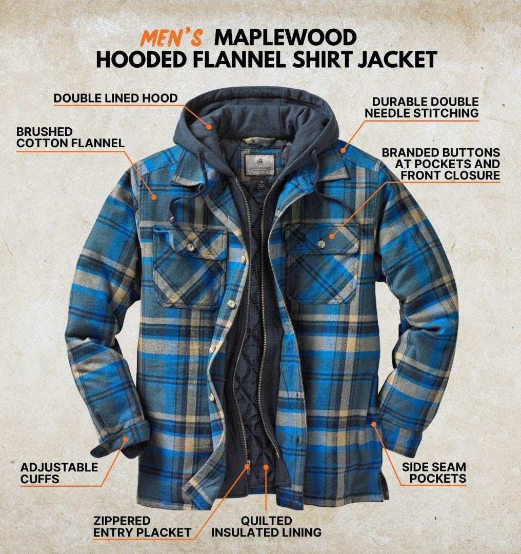 Legendary Whitetails Chaqueta de Camisa con Capucha de Madera de Arce estándar para Hombre, a Cuadros de Hacha de Pizarra, Talla XXL