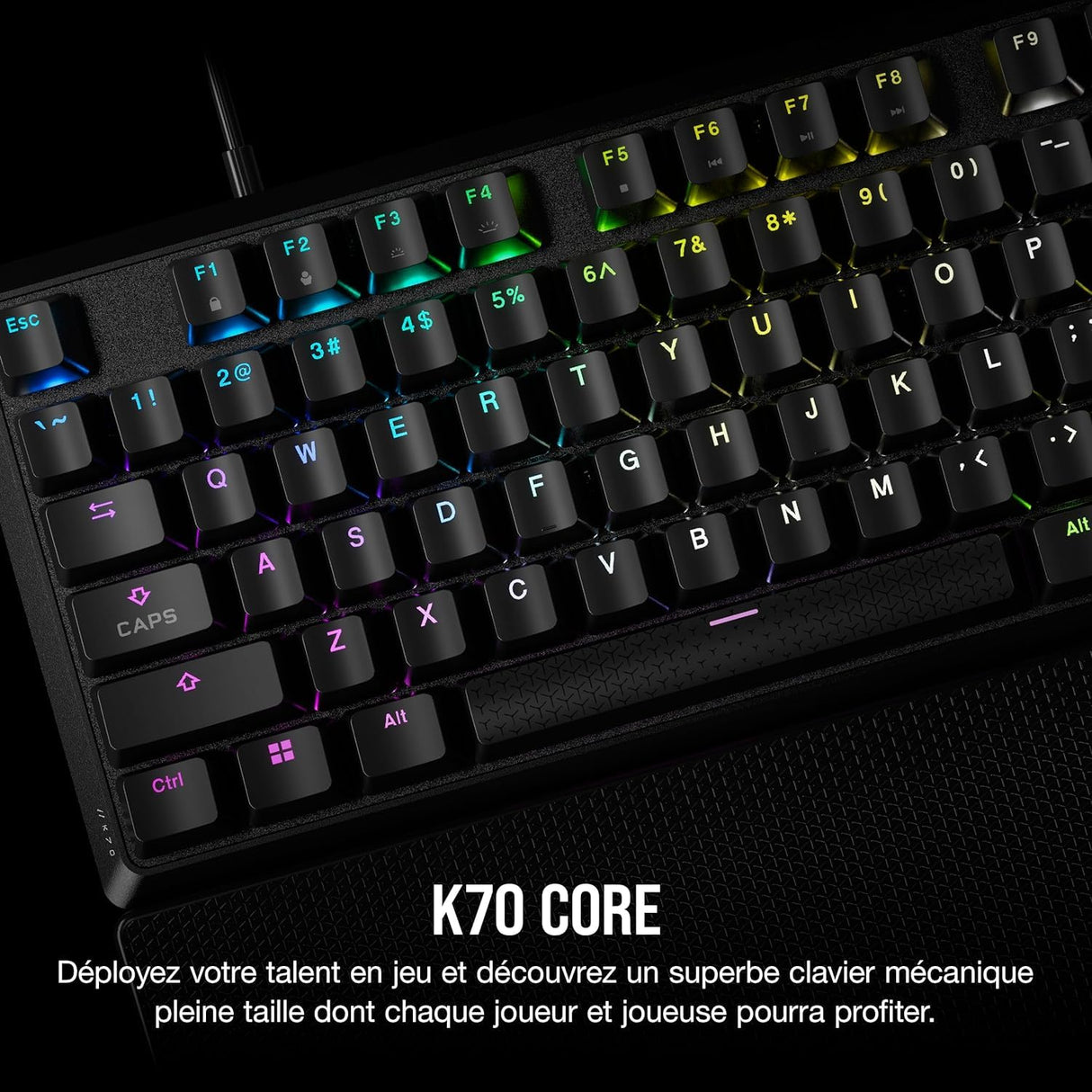 Corsair K70 Core RGB Teclado mecánico de Juego con reposamuñecas - Teclas lineales prelubricadas MLX Red - Amortiguación del Sonido - Compatible con iCUE - AZERTY FR Layout - Negro
