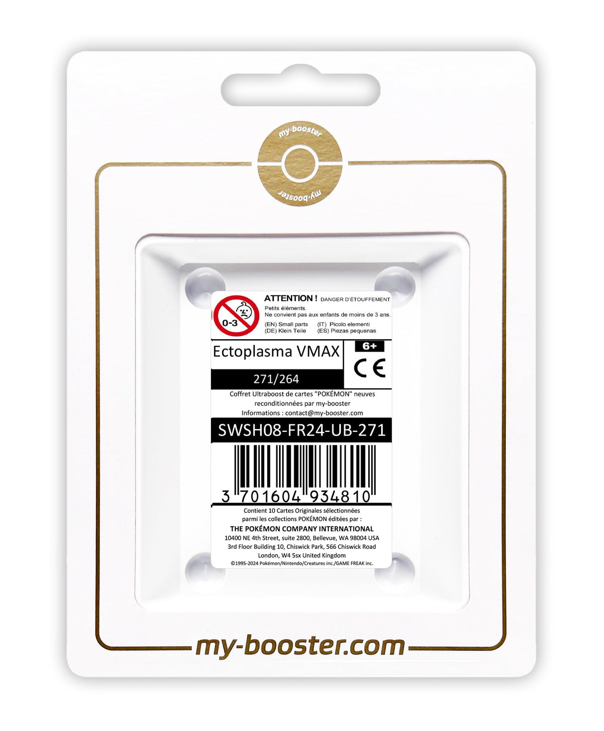 Ectoplasma VMAX (Gengar VMAX) 271/264 Golpe Brusco Alternativo Pokémon Gallery Secreta - Myboost X Épée et Bouclier 8 - Poing de Fusion Box de 10 Cartas Pokémon Francés