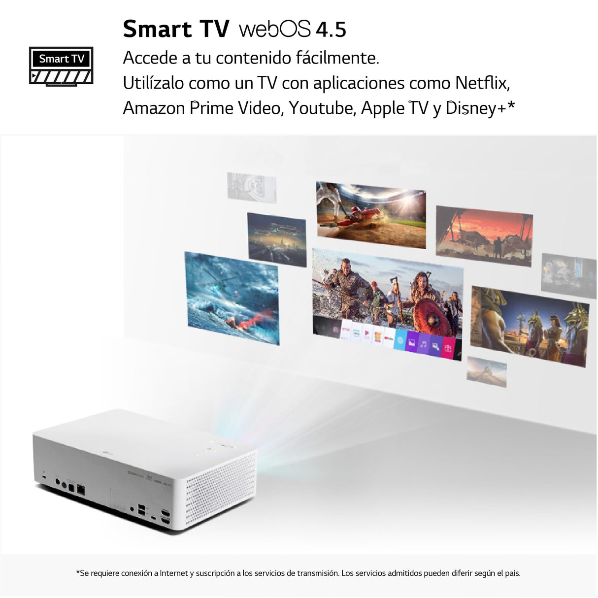 LG CineBeam HU70LS - Proyector TV 4K con SmartTV webOS 4.5, hasta 140", Fuente LED 4 Canales, 1.500 lúmenes, Resolución 3840x2160, Conectividad Inalámbrica, Color Blanco