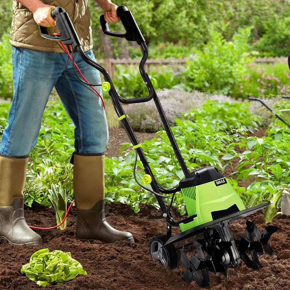 Bakaji Motoazada para huerto eléctrico Potencia 750W Zappadora de Motor eléctrico 4 Cuchillas de 20cm Ancho de Trabajo 32 cm Velocidad 380 RPM con Mango ergonómico para Cultivos de jardín