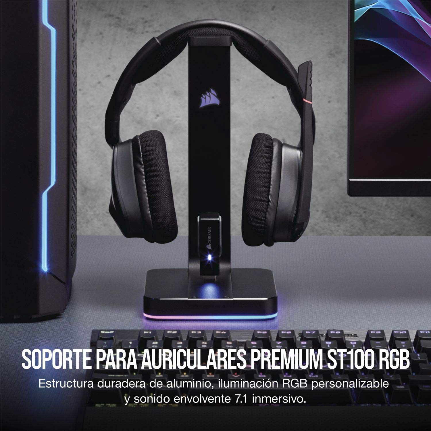 Corsair ST100 RGB Premium, Soporte de Auriculares, Negro