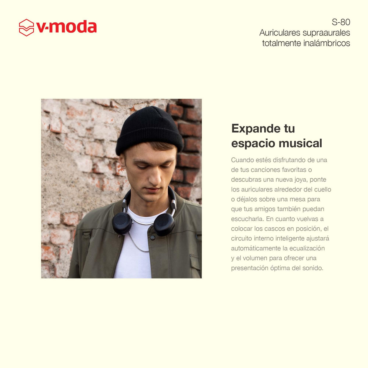 V-Moda S-80 | Auriculares supraaurales Totalmente inalámbricos | Sistema de Altavoces Personal | Diseño Elegante |Sonido Potente, Ajustado para la música electrónica | App de edición móvil | Negro