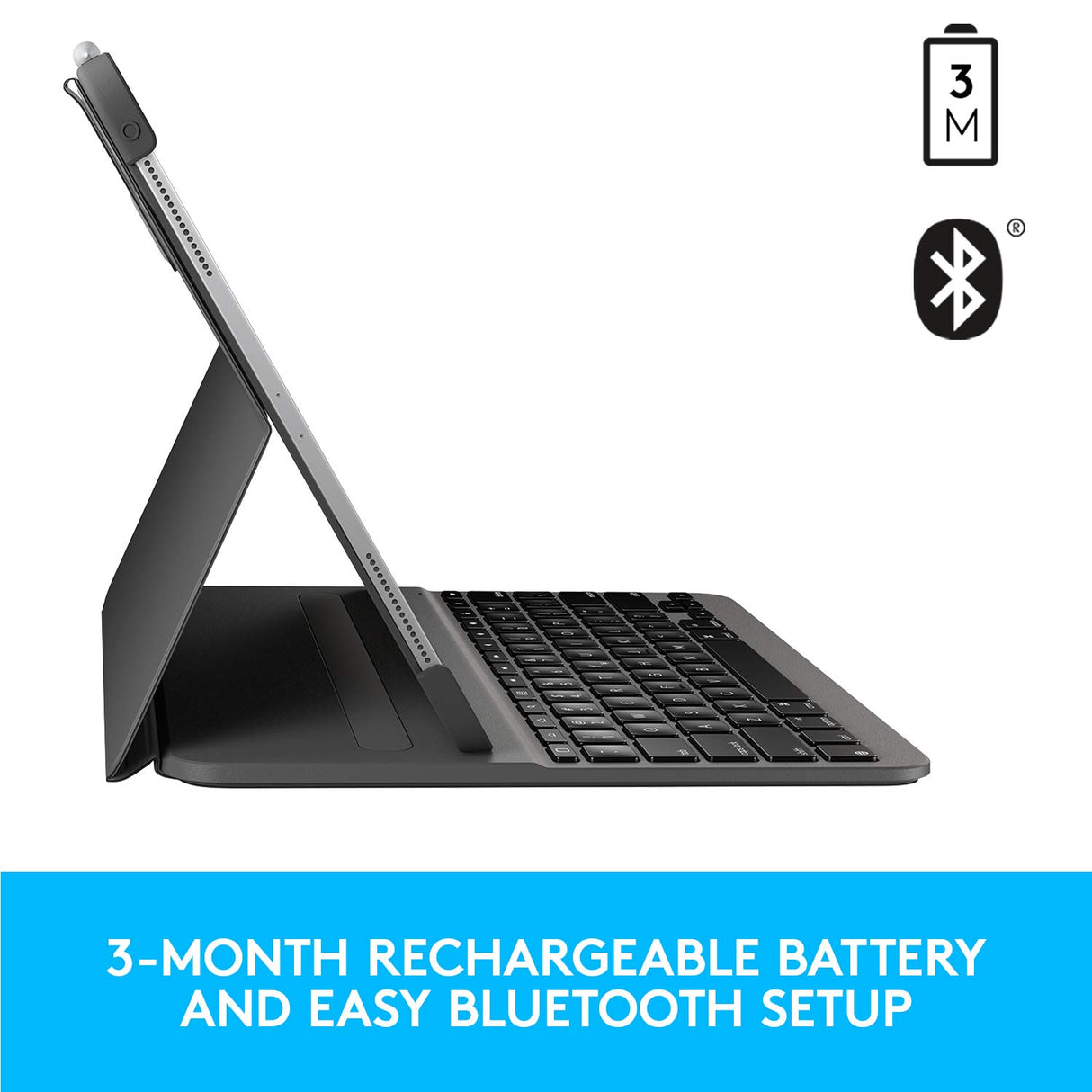 Logitech Slim Folio Pro para iPad Pro de 11 pulgadas 1a y 2a generación, Disposición QWERTY Pan Nordic, Gris
