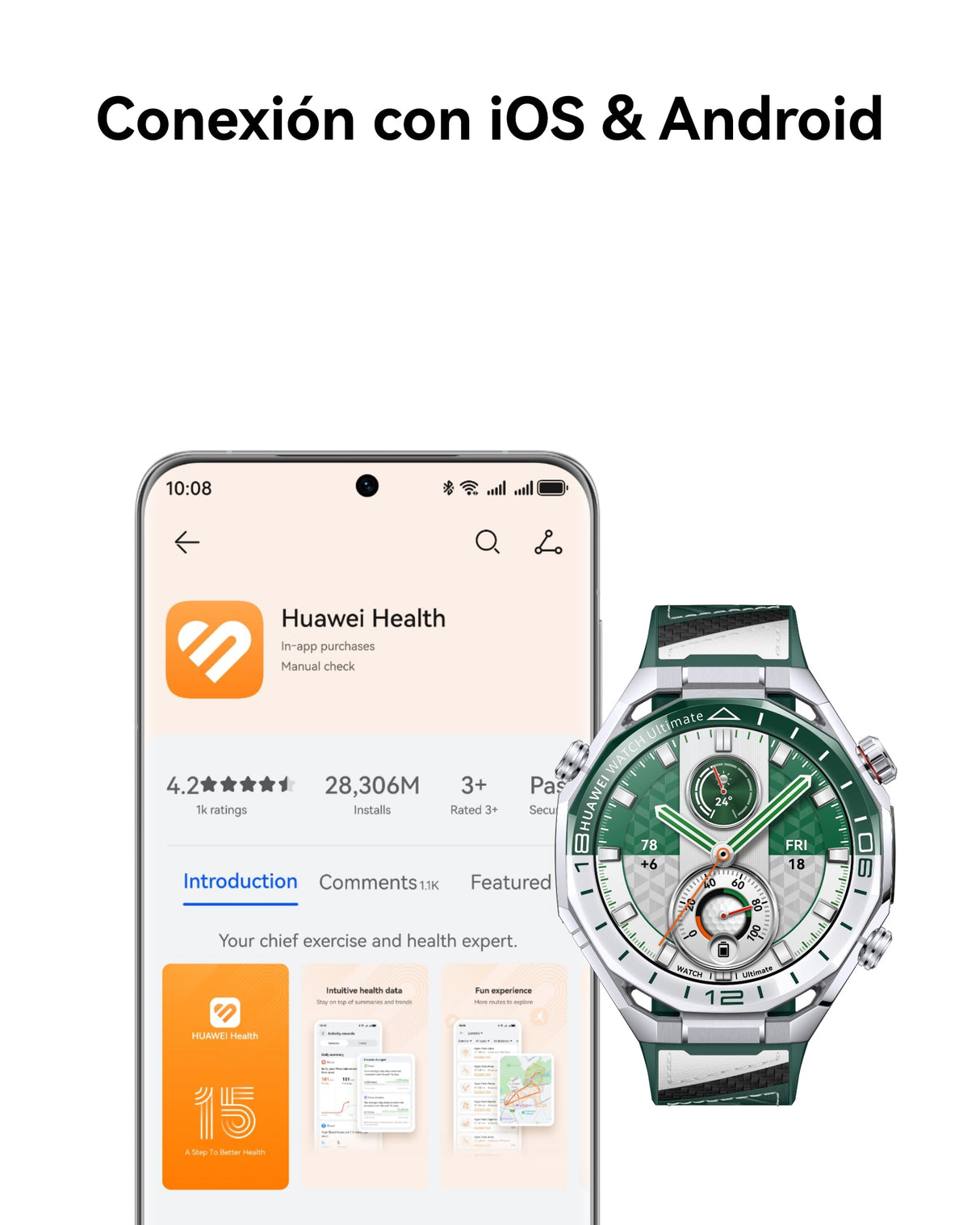 HUAWEI Watch Ultimate 2 Smartwatch, Prestaciones de Golf Profesional, Buceo de 150 Metros, Comunicación Subacuática Basada en Sonar, Tecnología Multi Sensor X-Tap, Llamadas eSIM sin Teléfono, Verde