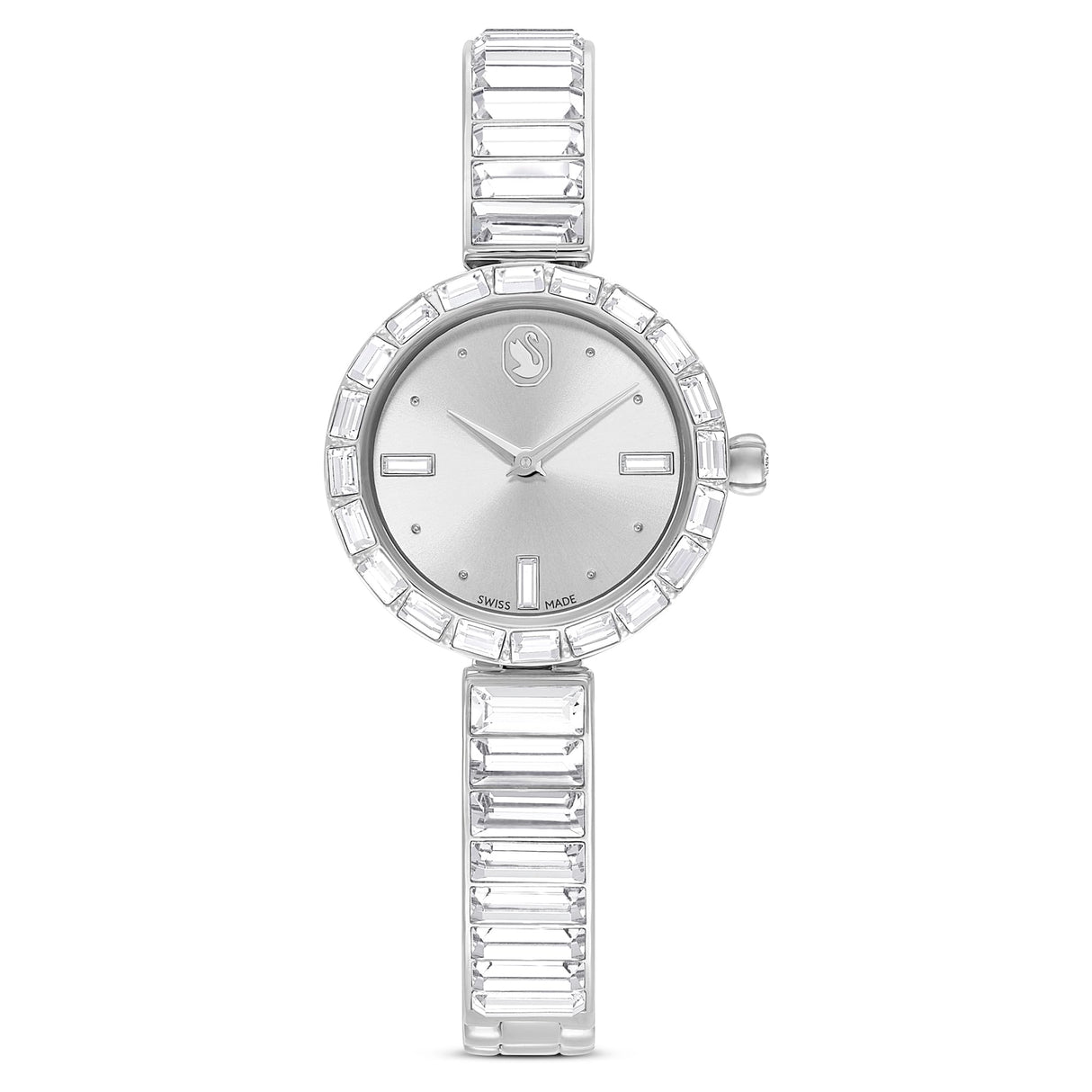 Swarovski Reloj Matrix Bangle, Fabricado en Suiza, Pulsera de Cristal, Blanco, Acero Inoxidable