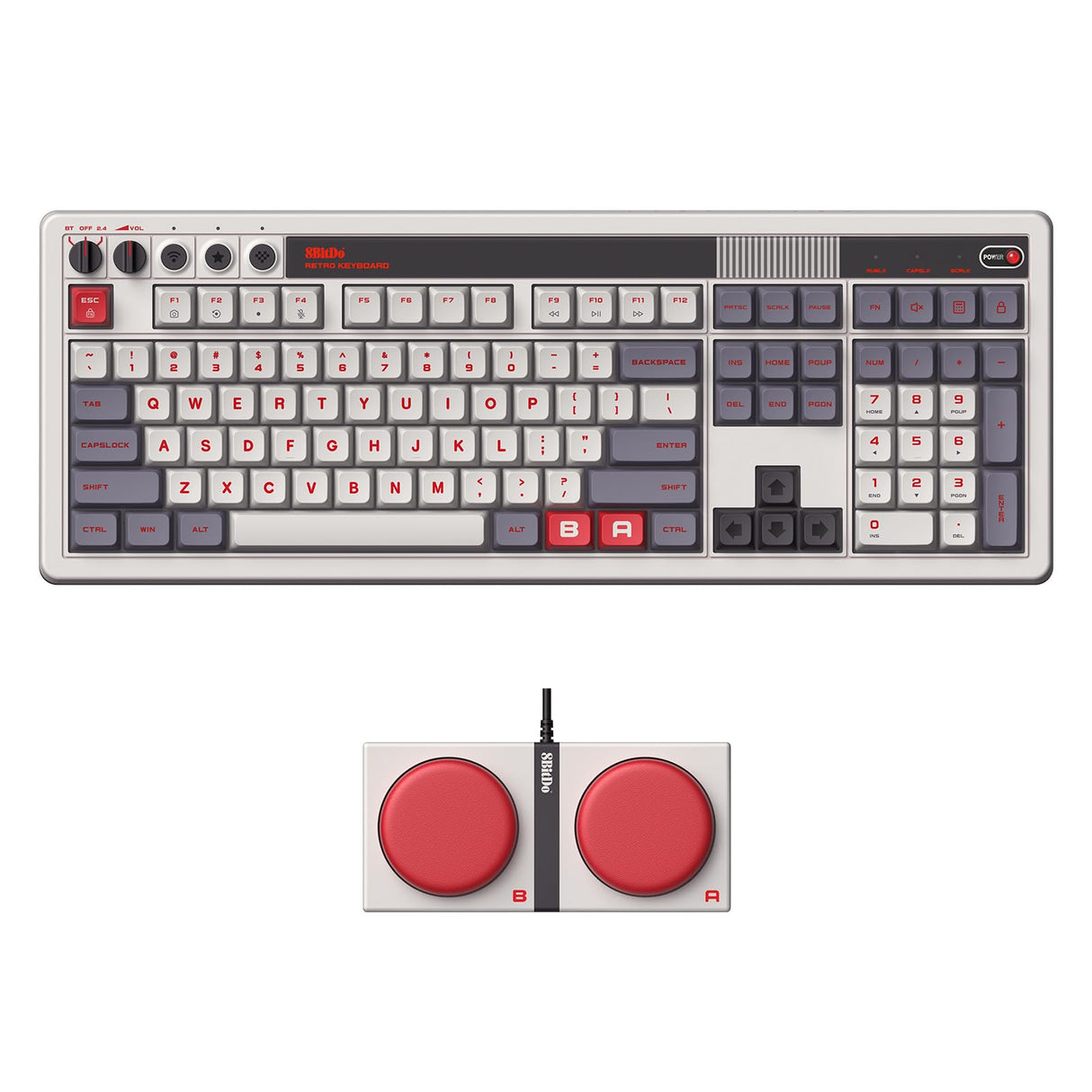 8BitDo Retro 108 Mechanical Keyboard with 108 Keys and Integrated Numpad, Bluetooth/2.4G/USB-C Hot Swappable Wireless Gaming Keyboard for Windows and Android - N Edition - QWERTY English Keyboard