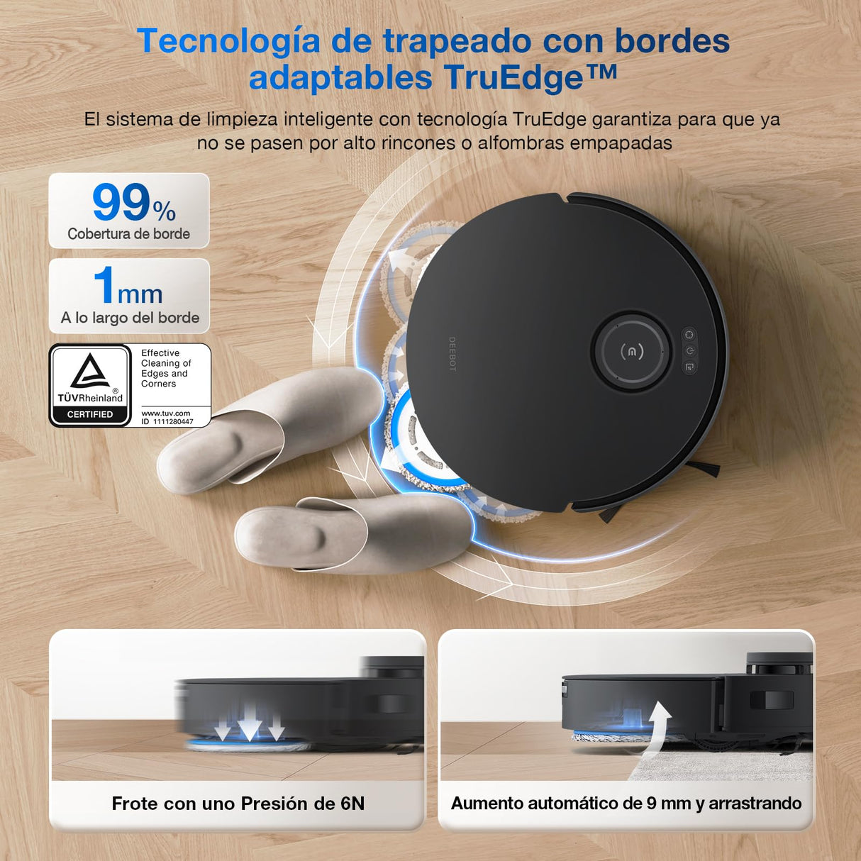 ECOVACS Deebot T30S Combo Complete: Aspiradora Robot Completa con Limpieza inalámbrica, estación Todo en uno, 11000 Pa, tecnología ZeroTangle, Sistema de Limpieza de Bordes, Agua Caliente.