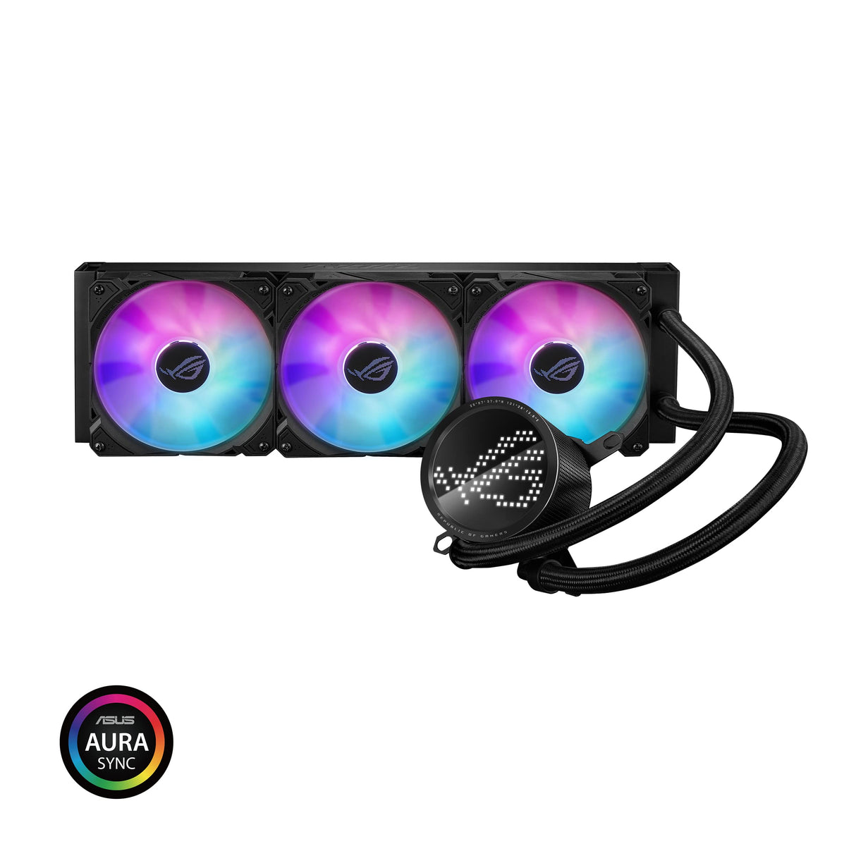 Asus ROG Ryuo III 360 ARGB Cooler CPU Todo en Uno, Radiador de 400 mm, Asetek 8th Gen, 3 Ranuras para Ventiladores de 120 mm, LED Anime Matrix, Intel LGA 1700, 115x, 1200 y AMD AM4, AM5