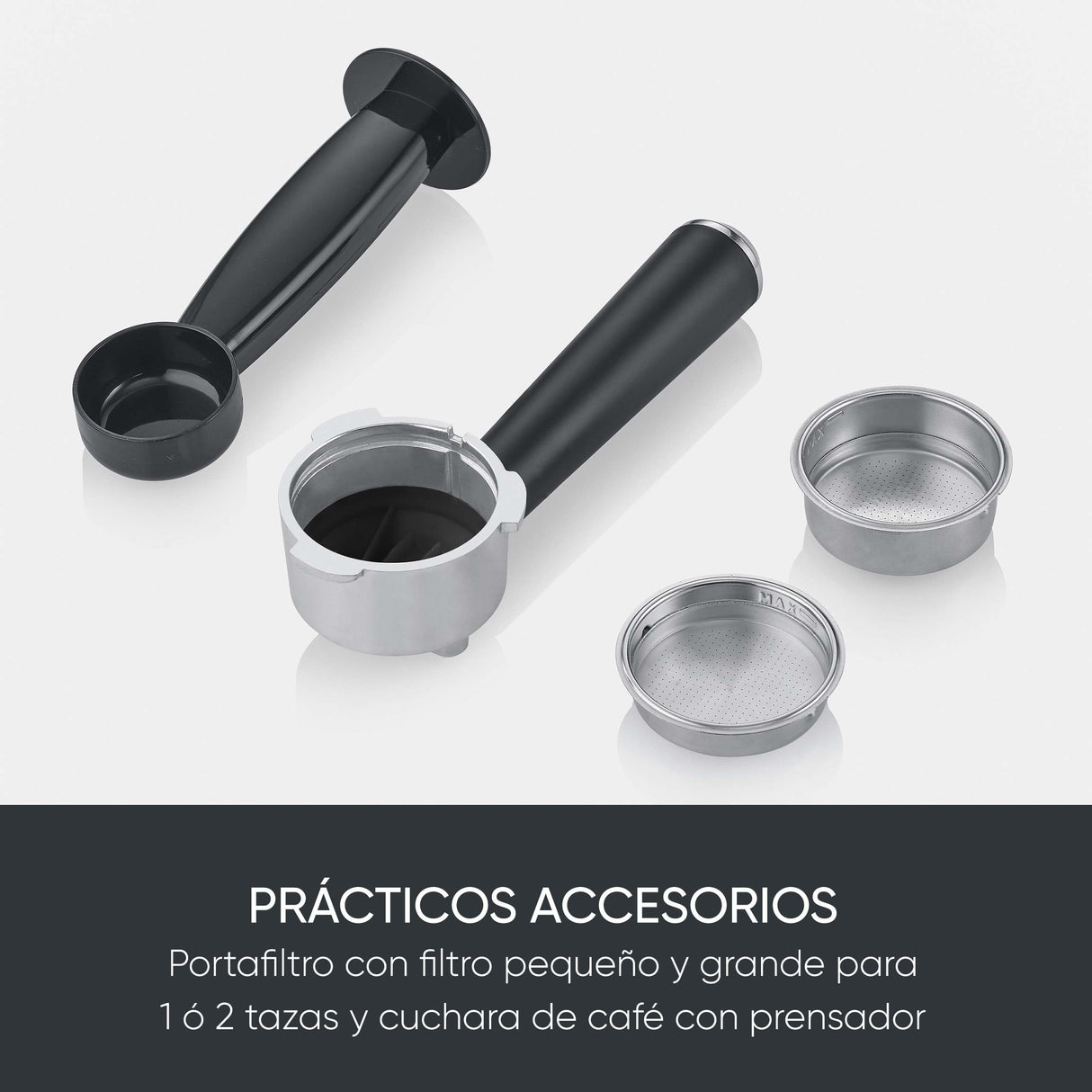 SEVERIN Máquina de café espresso Newspresa, máquina de portafiltro, bomba ULKA con 20 bares, boquilla espumadora de leche, depósito de agua de 1 L, para una o dos tazas, acero inox 1.350 W, KA 5997