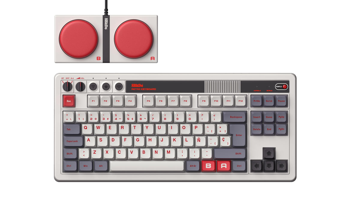 8Bitdo Retro Mechanical Keyboard, Bluetooth/2.4G/USB-C Hot Swappable Gaming Keyboard with 87 Keys, Dual Super Programmable Buttons for Windows and Android - QWERTY Spanish ISO Layout