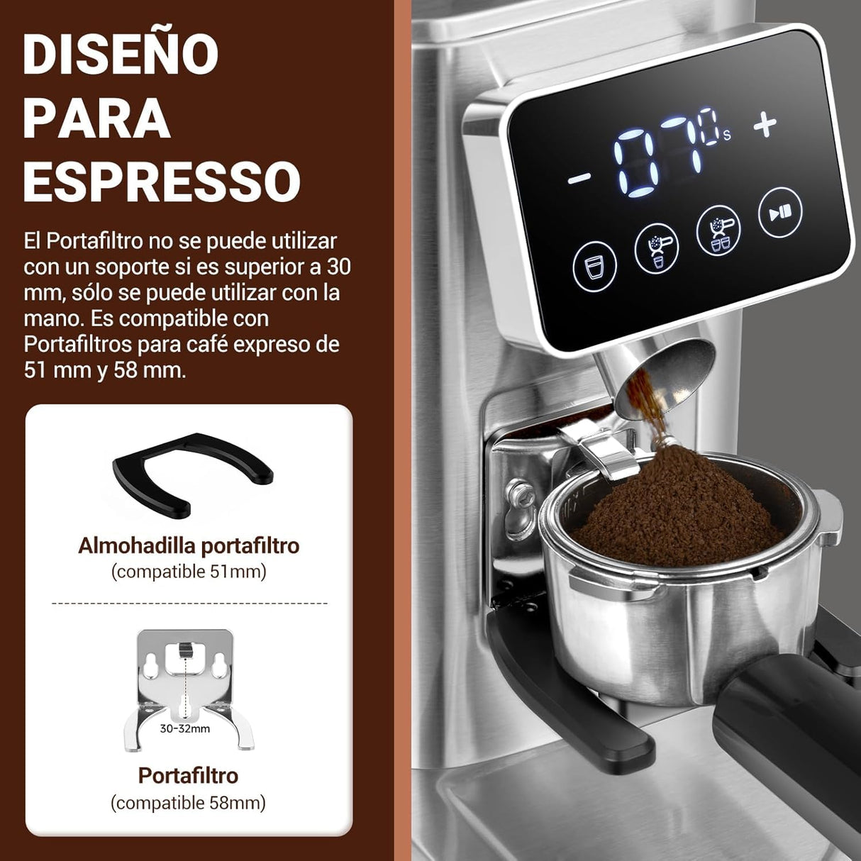 AMZCHEF Molinillo de Café Eléctrico con Soporte Desmontable y Contenedor | Panel Táctil LCD | 24 Regulable de Molido Molinillo de Café con Muelas para Espresso/Drip/Pour Over/Cold Brew/French Press