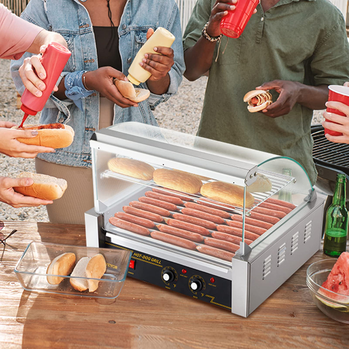 VEVOR Máquina de Rodillos para Perros Calientes de 56,2 x 47,5 x 44,2 cm con una Parrilla de Acero Inoxidable de Calidad Comercial, 50 °C-250 °C, 2,2 kW, para Puestos de Comida, Fiestas y Barbacoas