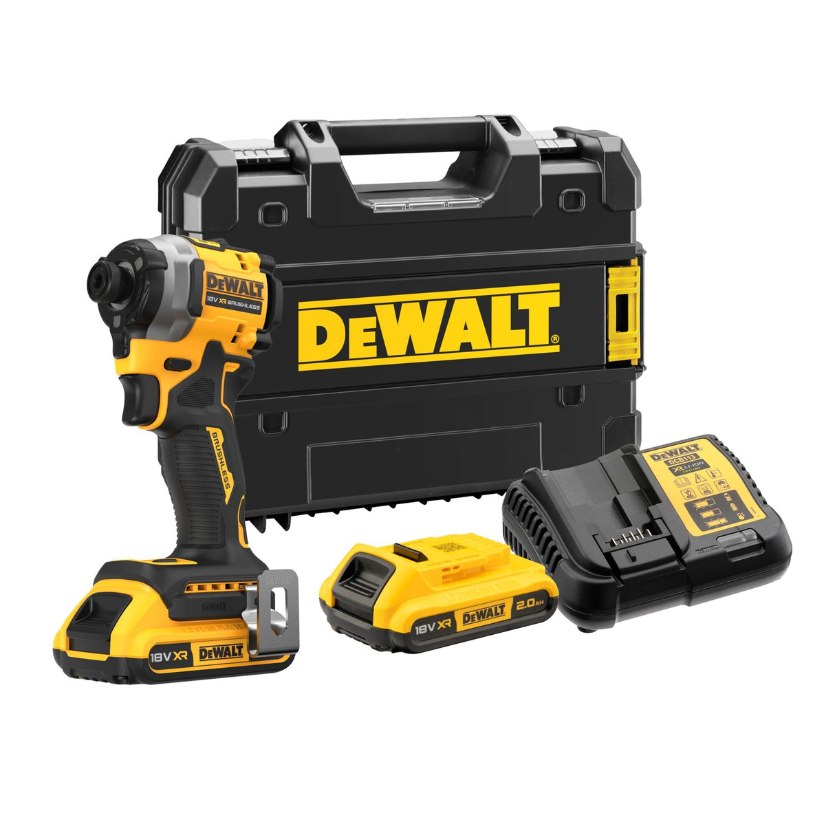 DEWALT DCF850D2T-QW - Atornillador de impacto compacto sin escobillas 18V XR, 1 Batería Li-Ion 2 Ah y Cargador Multi-voltaje XR