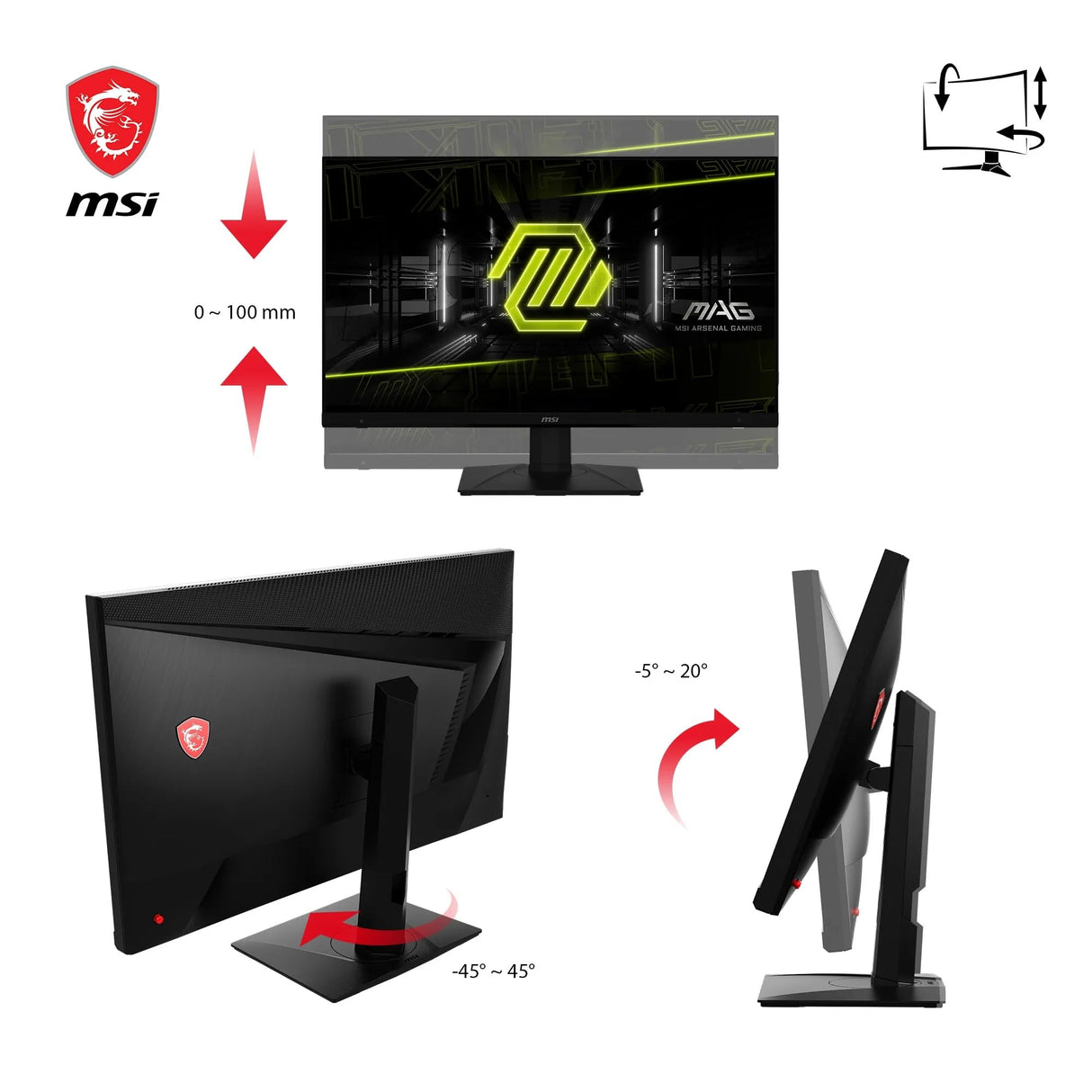 MSI mag 322UPF Monitor UHD Gaming 32", Panel IPS rápido 3840x2160, GtG 160 Hz/1 ms, sRGB 125,7%, diseño sin Marcos, DisplayHDR 400, DP 1.4a, USB Type-C (DP alt., c/DP de 90 W), HDMI
