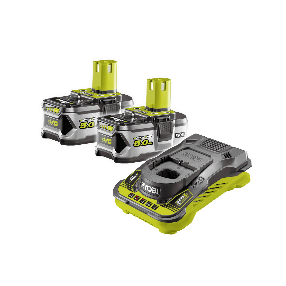 Ryobi RC18150-250G - Pack de 2 baterías de 18 V One+ 5,0 Ah y Cargador rápido
