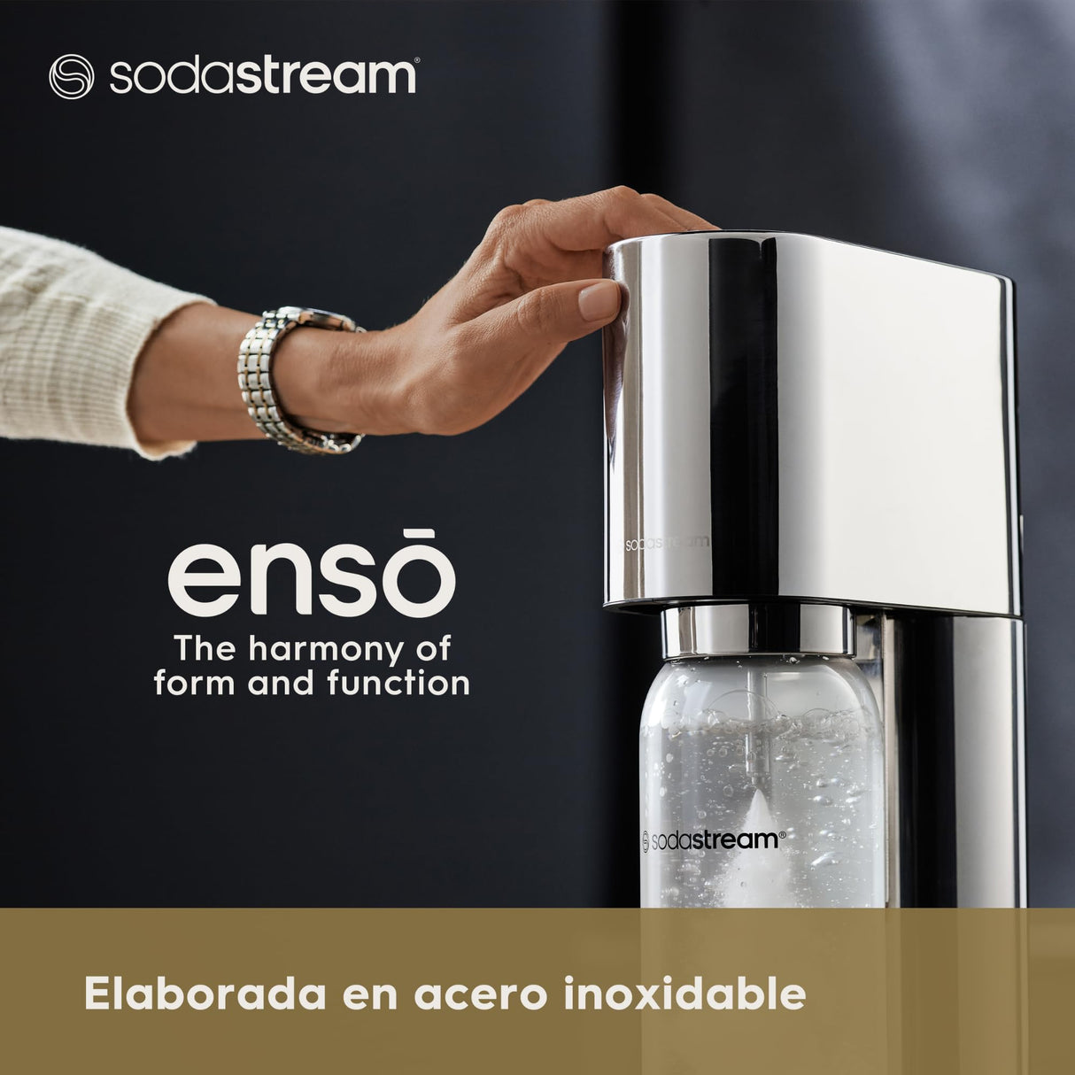 SodaStream Enso - Máquina Gasificadora de Agua Premium de Acero Inoxidable, Incluye Botella de 1 Litro para Gasificar Apta para Lavavajillas