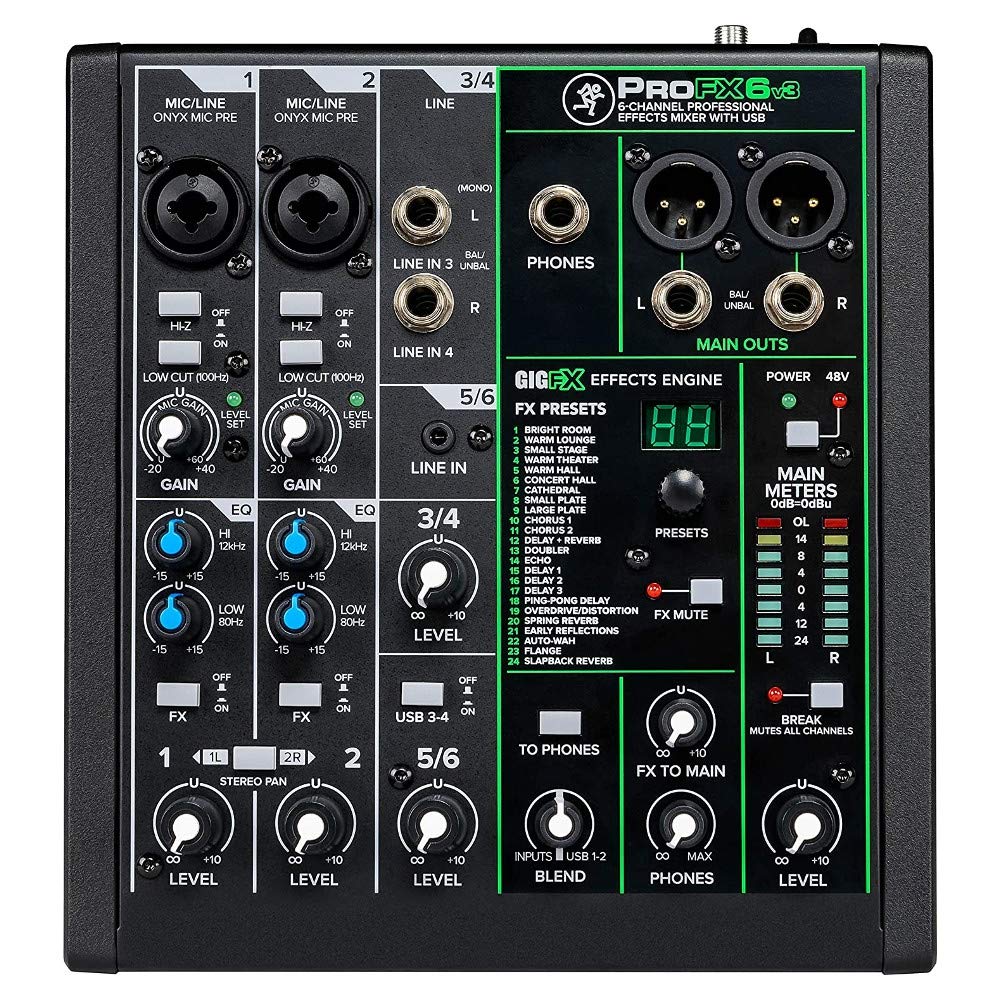 MACKIE ProFX6v3 mezclador analógico de 6 canales con los legendarios previos de micro Onyx, efectos e interfaz de audio USB de 24 bits/192 kHz (2x4 canales)