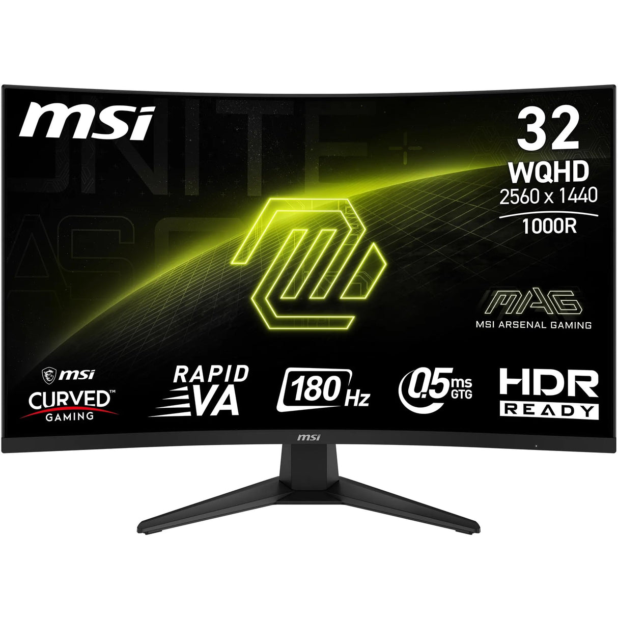 MSI mag 325CQF Monitor Curvo Gaming 32" WQHD - 1000R 2560 x 1440 Rapid VA Panel, 180 Hz / 0.5ms (GtG, Min.), Adaptive Sync - DP 1.4a, HDMI 2.0b CEC, USB Type-C (DP alt. c/ 15W PD)